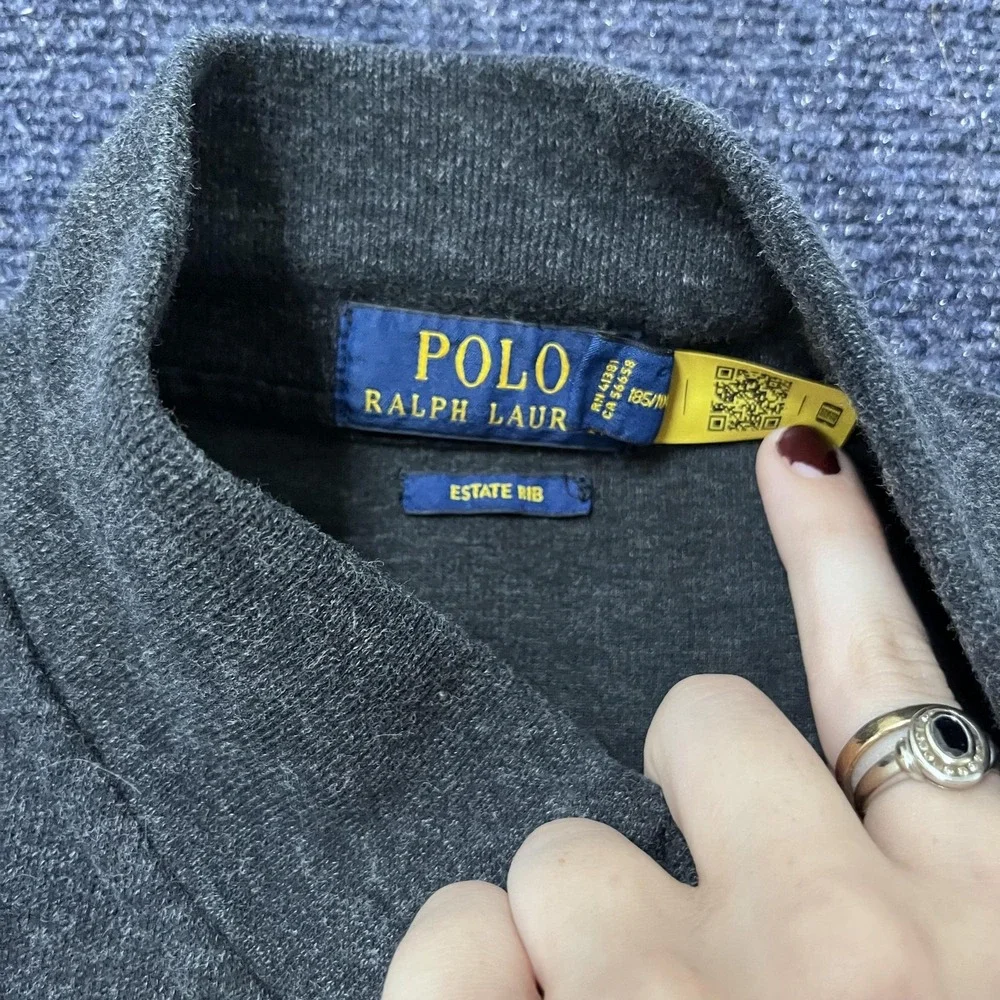 Polo Ralph Lauren Sweater Mens XL Gray Estate Rib Quarter Zip Pullover Mock Neck